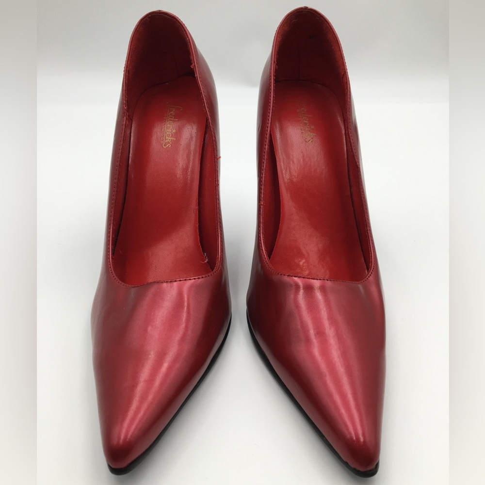 Vintage 4” Deep Red Fredericks of Hollywood Faux Leather Stilettos Size 10 👠🔥 - Picture 7 of 16